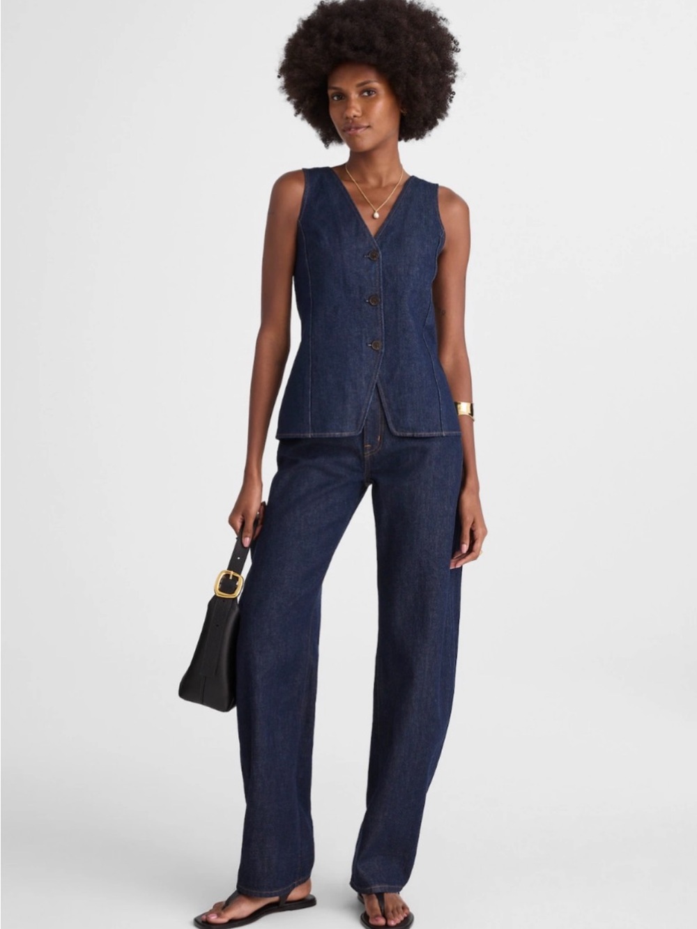 Madewell Dark Blue Wide-Leg Denim Jeans (29) AND Denim top (8)